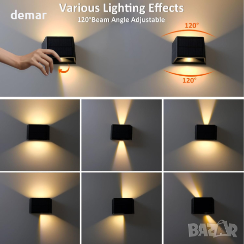 T-SUN 4 броя соларни оградни лампи за външна градина, 3000K, IP65, снимка 2 - Соларни лампи - 44762295