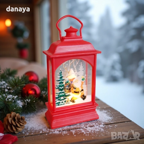 1187 Мини коледен фенер с Дядо Коледа и Снежко светеща коледна украса, снимка 2 - Декорация за дома - 35003060