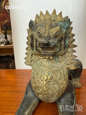 Бронзова фигура на императорски лъв Сингха. №7385, снимка 4 - Колекции - 51881176