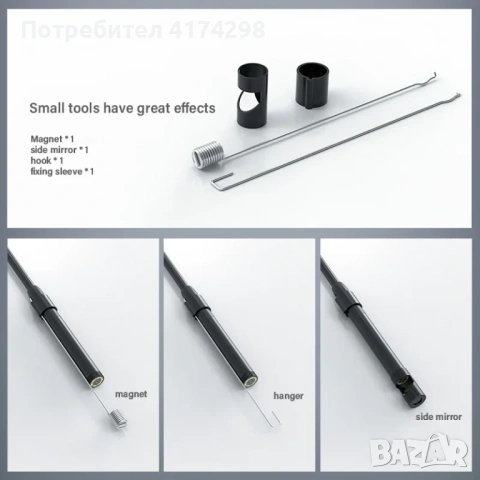 Android ендоскопска камера 7mm 3 IN1 Micro USB Type C scope Mini камера LED инспекция на автомоб, снимка 3 - Друга електроника - 53851964
