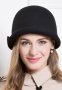 Елегантна дамска черна зимна шапка, ретро стил, 100% вълна, федора, снимка 3