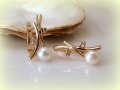 Златни обеци с естествена перла и циркони 2.81 грама 14К, снимка 4