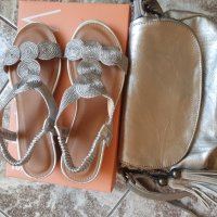 дамски сребристи сандали и чанта, снимка 1 - Сандали - 41923201