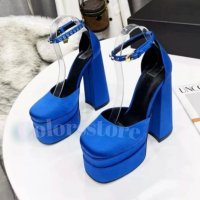 Сандали на ток син сатен, снимка 3 - Дамски обувки на ток - 35770752