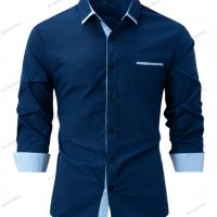 Мъжка бизнес вталена ежедневна риза с цветни блокове, Риза с дълъг ръкав, 8цвята , снимка 7 - Ризи - 44839754