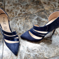 Нови Тъмно сини с естествена кожа , снимка 3 - Дамски обувки на ток - 36406134