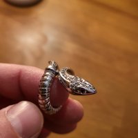 Сребърен пръстен с увита змия - уникален модел с камъни по него, снимка 3 - Пръстени - 39689177
