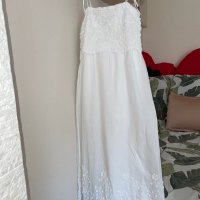 Нова бяла лятна парти коктейлна  елегантна дълга рокля декорация 3D 3Д  Reserved памук полиестер , снимка 13 - Рокли - 41550359