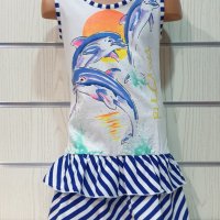 Нова детска моряшка рокля с трансферен печат Делфинчета, два модела, снимка 2 - Детски рокли и поли - 29030096