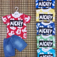 Комплект от дънкови панталонки и тениска "Мики Маус", снимка 1 - Детски комплекти - 41290906