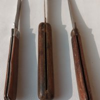 стара сгъваема ножка с дървена дръжка - 3 бр. нож ножче ножове, снимка 2 - Антикварни и старинни предмети - 44355171