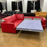 Червен кожен ълов диван "FREYA" с функция легло, снимка 2 - Дивани и мека мебел - 39700293