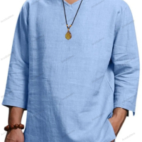 Ликвидация! Мъжка широка памучна ленена риза с V деколте и дълъг ръкав, 4цвята - Доставка 24 часа , снимка 2 - Ризи - 44838751
