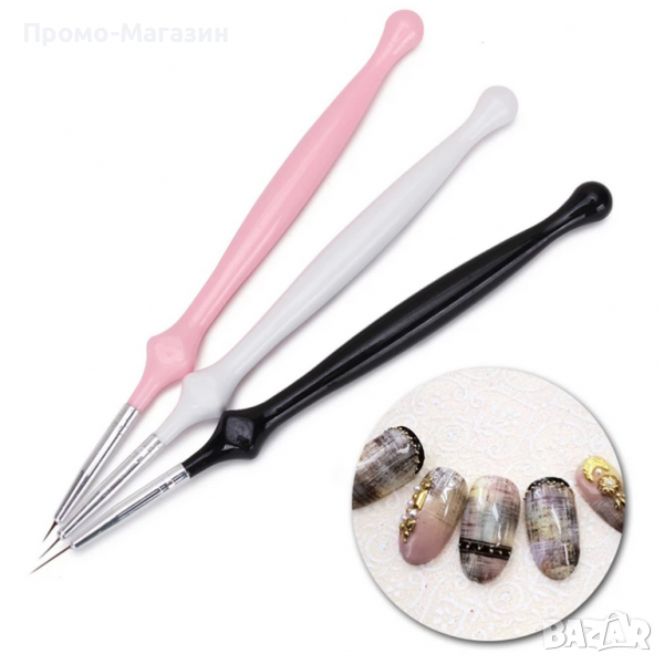 Тънки четки за рисуване 3 бр комплект / ергономична дървена дръжка, снимка 1