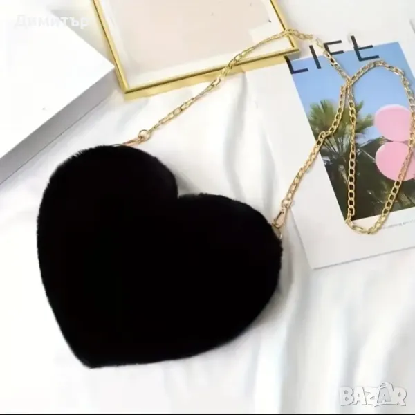 Нова пухена чанта Сърце с дълга дръжка, снимка 1