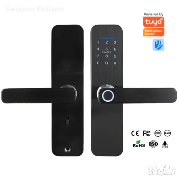 F16 Смарт биом. брава за врата–отключване с пръстов отпечатък, ПИН код и приложение за пълен контрол, снимка 1