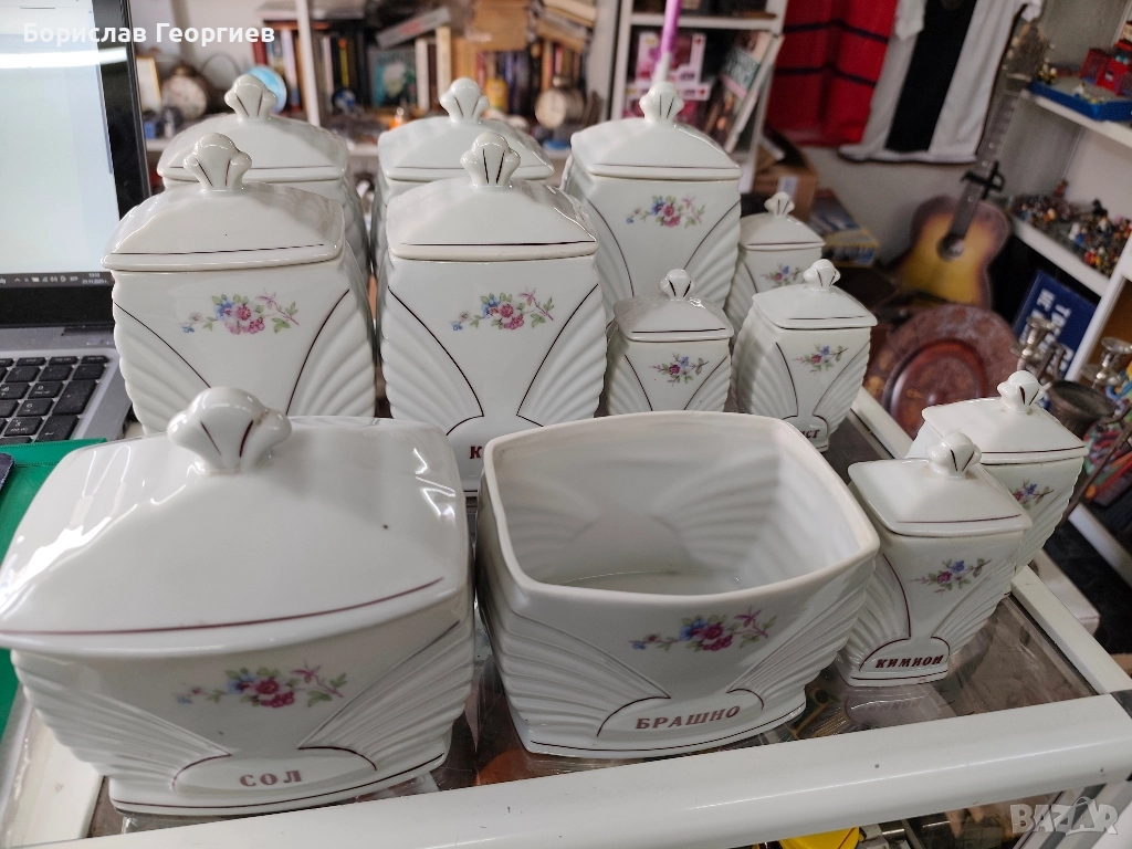 Български порцелан Сталин видин 1960 г буркани за подправки, снимка 1