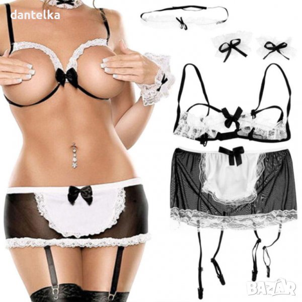 K701 Секси еротично бельо, еротичен комплект за секси камериерка, еротично бельо за прислужница, снимка 1