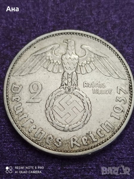 2 Марки 1937 г сребро Трети Райх , снимка 1