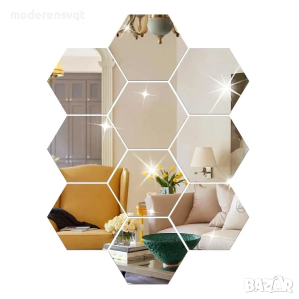 Комплект шестоъгълни декоративни огледала, 5 бр., снимка 1