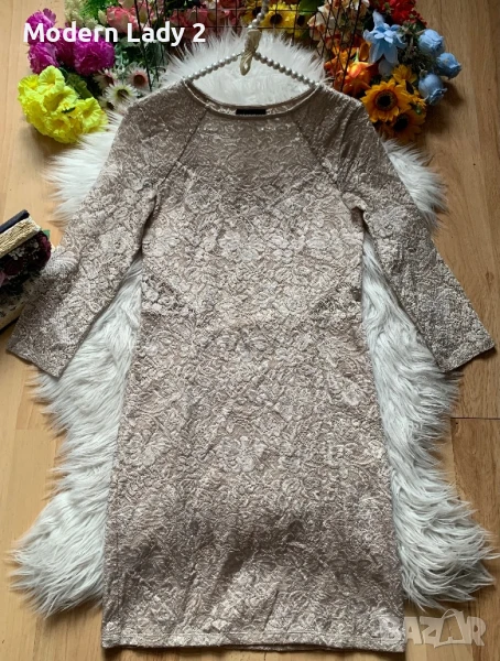 Бежова дантелена рокля Warehouse, снимка 1