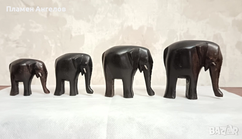 Дървени ръчно резбовани фигурки на слонове, снимка 1