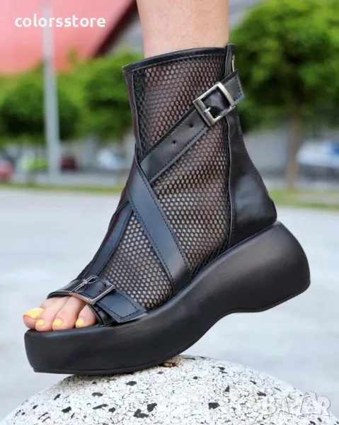 Летни боти на платформа - черни - LV33, снимка 1