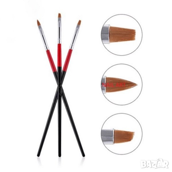 Комплект 3 броя комбинирани четки за маникюр черно / червено, снимка 1