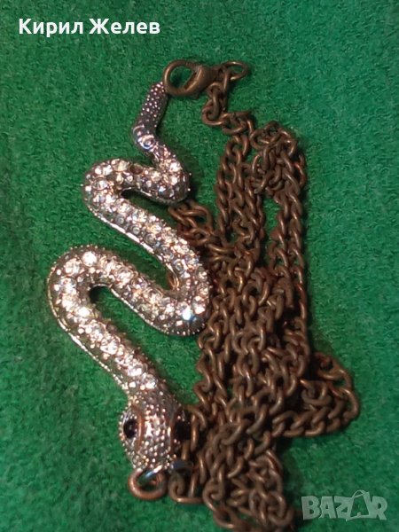 ПОСРЕБРЕНА ЗМИЕВИДНА ФИГУРАЛНА КРИСТАЛНА АРТ ВИСУЛКА ПЕНДАНТ сРЕТРО БРОНЗОВО СИНДЖИРЧЕ ВЕРИЖКА 31316, снимка 1
