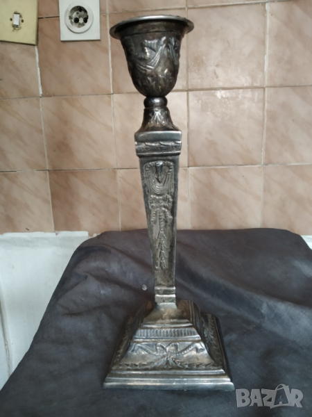 посребрен метален свещник арт деко, снимка 1