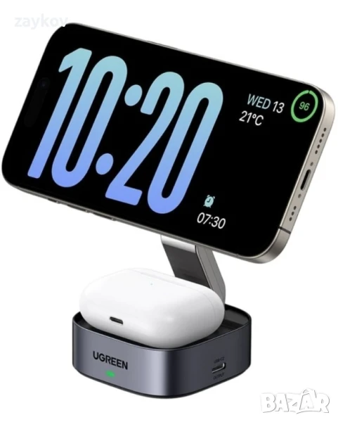 Безжично зарядно Ugreen - W526 3 в 1, MagSafe, черно, снимка 1