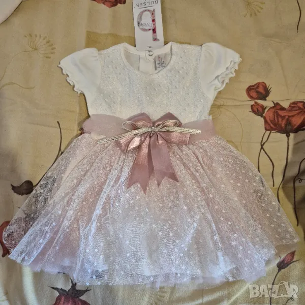 Бебешка официална рокля с къс ръкав- нова с етикет,размер 80 - 12 месеца, снимка 1