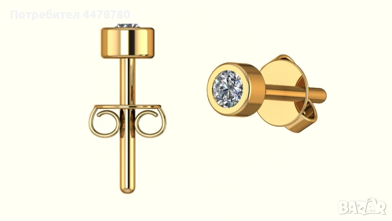Детски обеци от 14К злато с лабораторни диаманти, снимка 1
