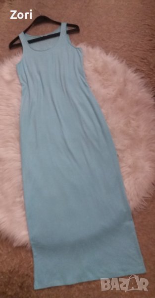 Светлосиня дълга рокля по тялото, снимка 1