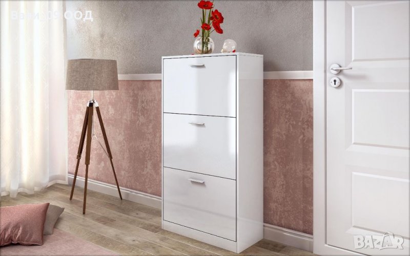 Елегантен шкаф за обувки в бял гланц, снимка 1