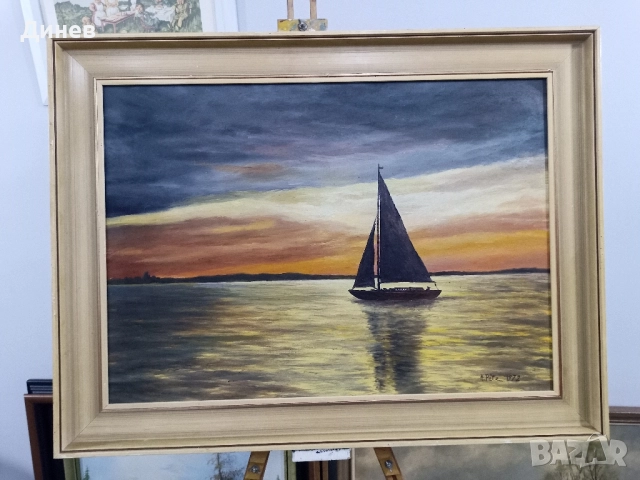 картина маслени боиВетроход при Залез, снимка 2 - Картини - 51966892