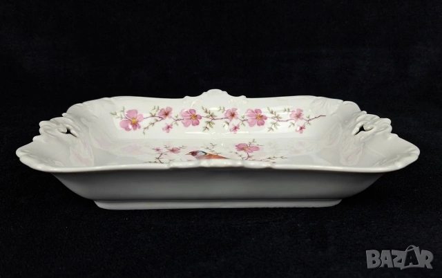 Порцеланово плато розови цветове и птиче - Seltmmann Weiden, снимка 3 - Чинии - 53720623