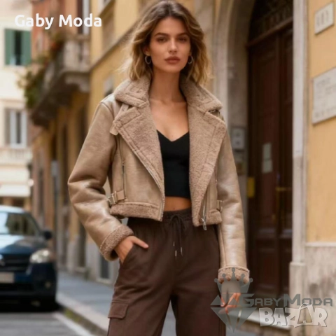 Дамско зимно яке с лъскава кожа в два цвята