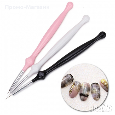 Тънки четки за рисуване 3 бр комплект / ергономична дървена дръжка