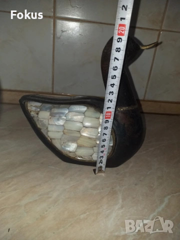 Голяма дървена патица патка с броз и седеф, снимка 4 - Антикварни и старинни предмети - 53356551