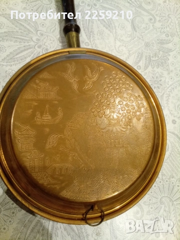 Винтидж медно-сива грейка за легло с шарка на  китайски пейзаж , снимка 3 - Антикварни и старинни предмети - 53339832