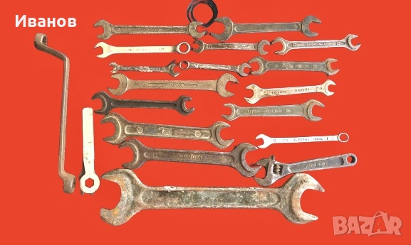 Сет от Стари/Винтидж ръчни инструменти, включващи Гаечни  и Тръбни/Френски ключове + Гедоре. , снимка 3 - Куфари с инструменти - 53845831