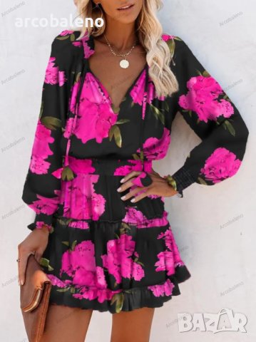 Дамска рокля с дълъг ръкав и V-образно деколте, 4цвята, снимка 6 - Рокли - 40890620