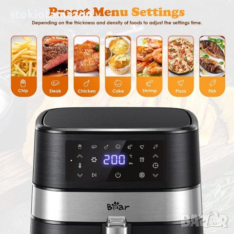 Air fryer BEAR 5,5 л с 360° бърза циркулация на горещ въздух, 1700 W, снимка 2 - Фритюрници - 38744816