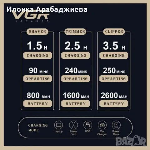 Комплект 3 в 1 VGR V-642 Машинка за подстригване, тример и самобръсначка с пълни аксесоари, снимка 4 - Машинки за подстригване - 50372630