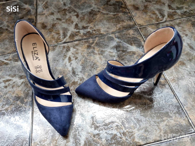 Нови Тъмно сини с естествена кожа , снимка 3 - Дамски обувки на ток - 36406134