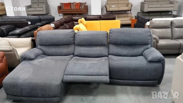 Сиво - Син диван от плат с лежанка и ел. релаксиращ механизъм "Link"Link", снимка 2 - Дивани и мека мебел - 40282510