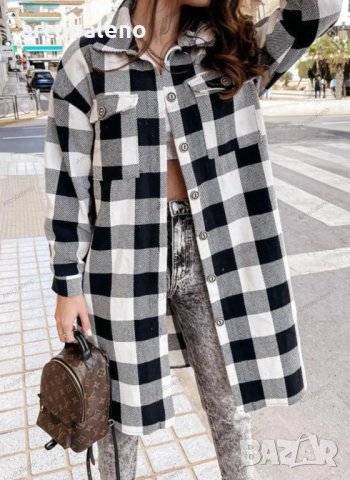 Дамско дълго карирано яке (риза), 4цвята, снимка 16 - Якета - 41809936