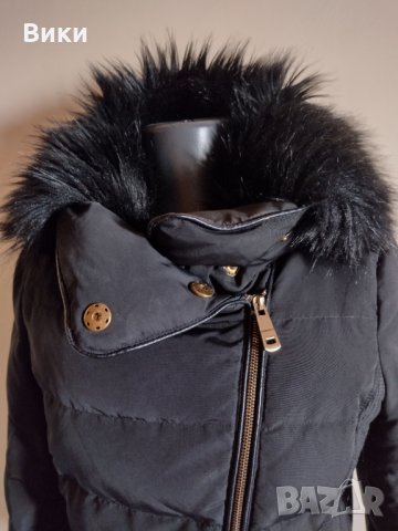 Дамско черно яке  с пух  Zara , снимка 4 - Якета - 34506346