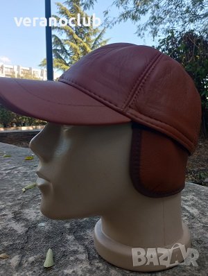 Шапка естествена кожа с ушички Кафява Светла L, снимка 4 - Шапки - 42470784